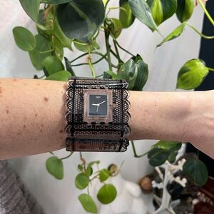 RARE Swatch Black Lace Cuff Bracelet Watch